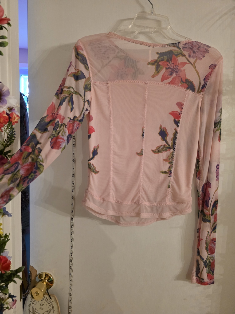 Free People Soft Pink Floral Mesh Long Sleeve Top - Picture 8 of 9